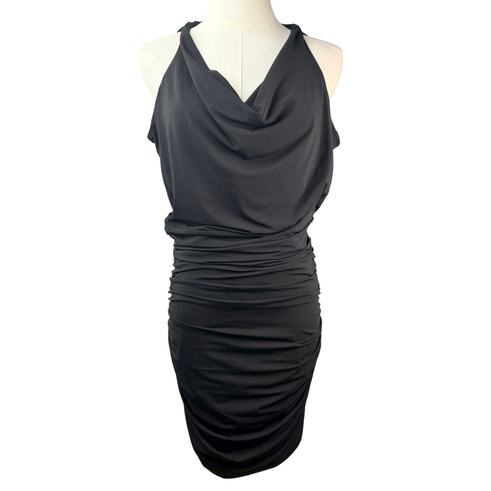Bcbgmaxazria Jaide Black Ruched Cowl Neck Halter Bodycon Dress Dxj6x241 Size M